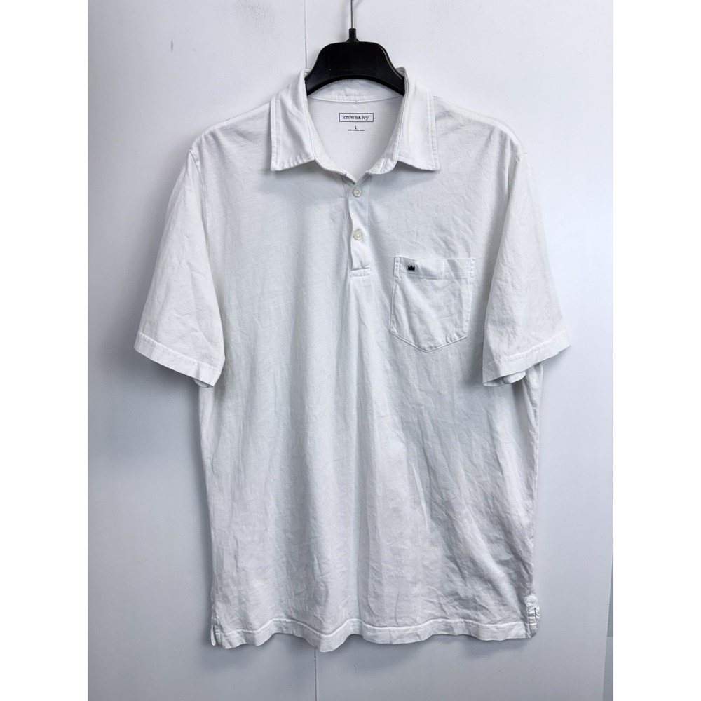 Crown‎ & Ivy Men's Size L Polo Shirt Short Sleeve White Logo Pocket